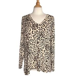 Cheetah Print Silk Rabbit Hair Blend VNeck Light Weight Sweater Neutral PP11
